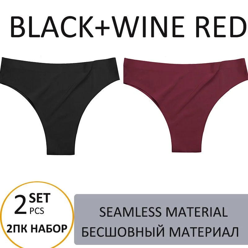 2PCS/Set Woman Panties Sexy Bikini Thongs Women Underwear  T-Back Female Lingerie Seamless Ice Silk Underpants For Woman 2021