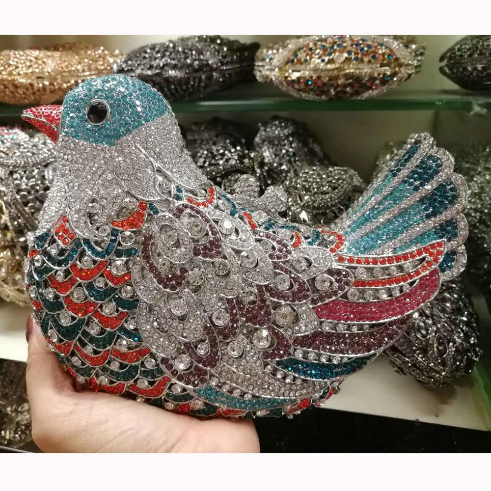 popular luxury evening bags Sparkly Crystal women Clutch bags Colorful Bird pattern Ladies dinner bags Clutches purse SC035