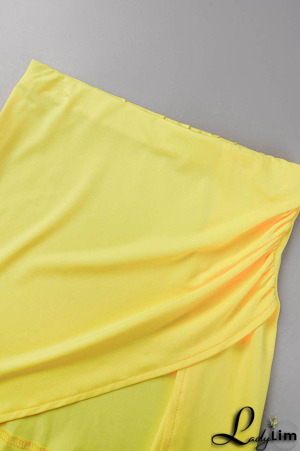 Yellow Fashion Sexy Solid Bandage Slit V Neck Long Sleeve Two Pieces