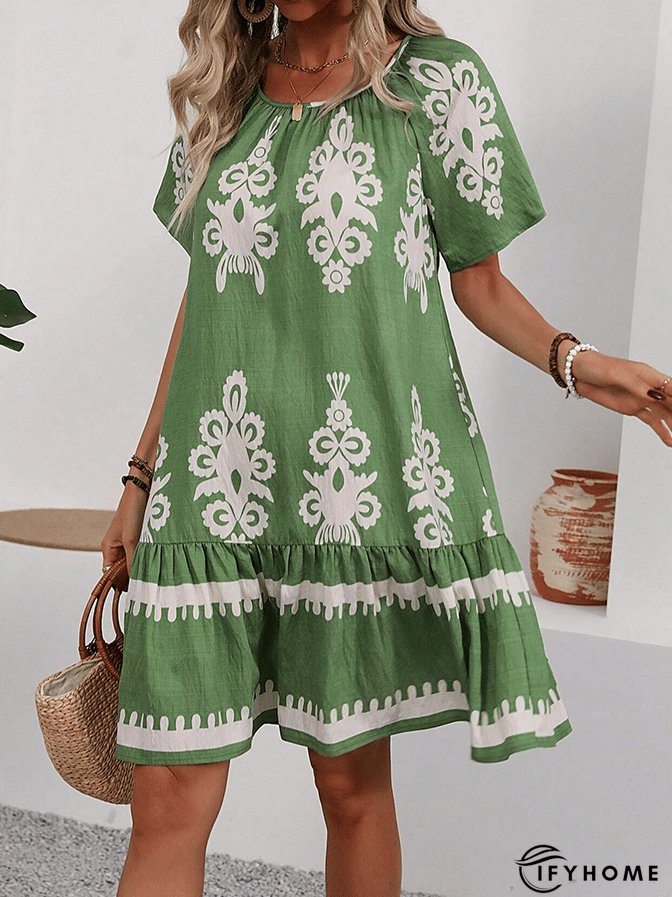 Women's Retro Print Design Casual Resort Dress | IFYHOME