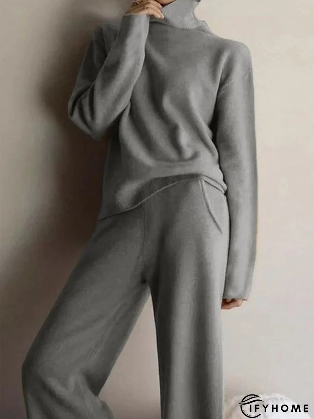 Plain Long Sleeve Casual Two Piece Set | IFYHOME