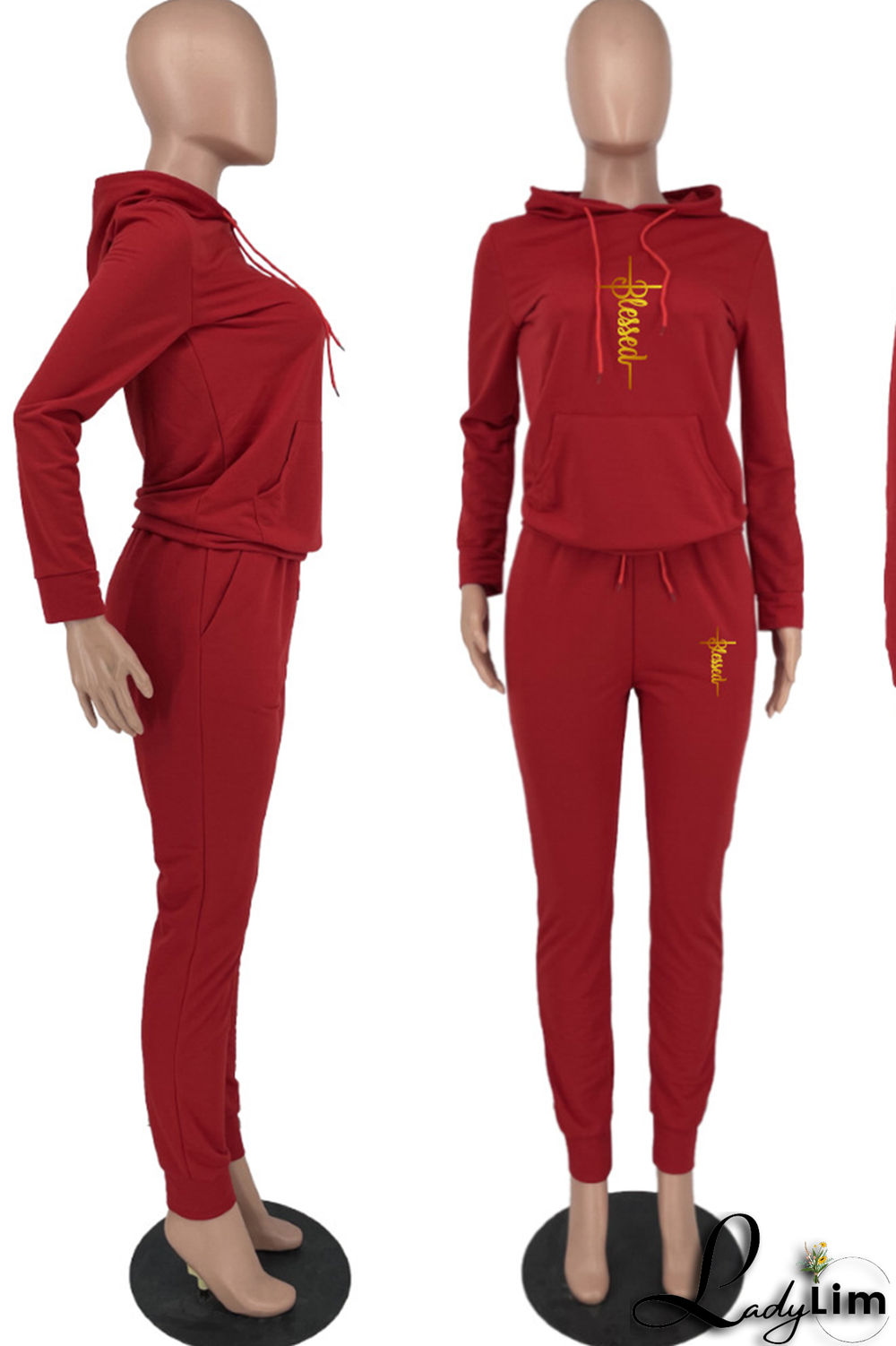 Black Fashion Print Patchwork Hooded Collar Long Sleeve Two Pieces