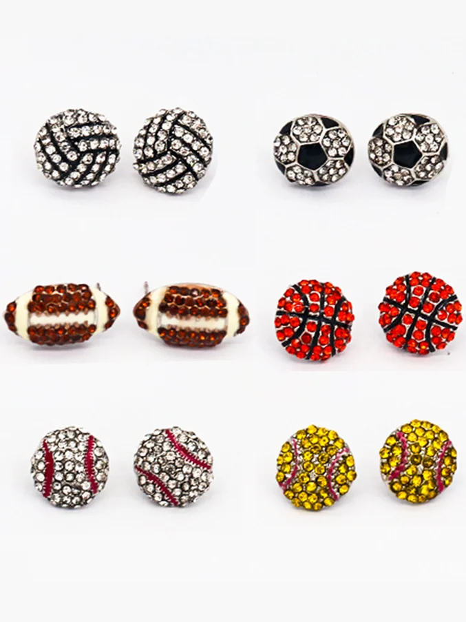 Sport Ball Type Metal With Diamonds Earrings
