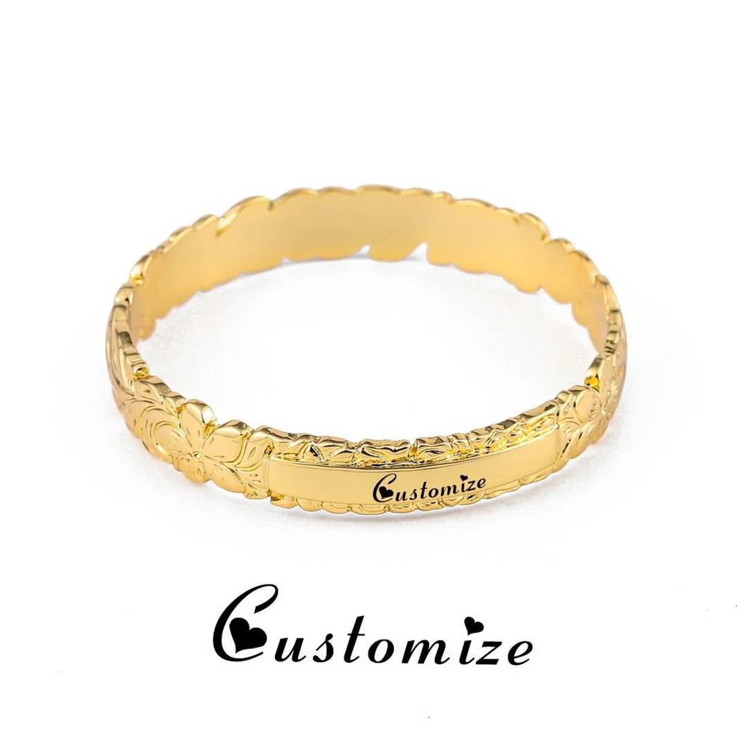 Floral Band Personalized Name Bangle Bracelets