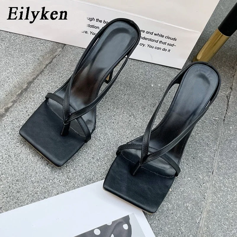 Eilyken 2022 New Slipper High Heels Shoes Fall Best Street Look Females Square Head Open Toe Clip-On Strappy Sandals Women