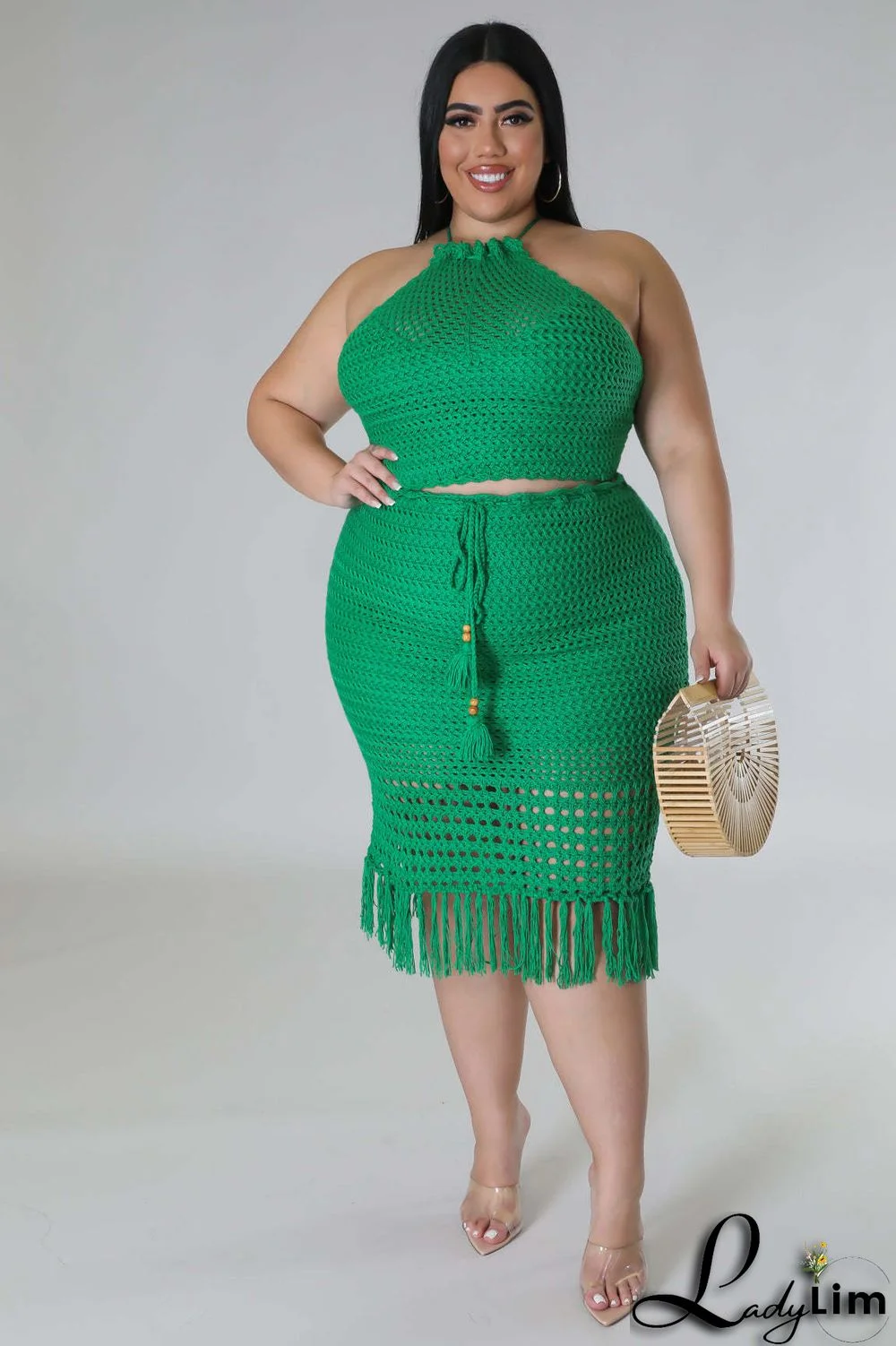 Plus Size Women's Fringe Knitting Casual Two-Piece Skirt Set