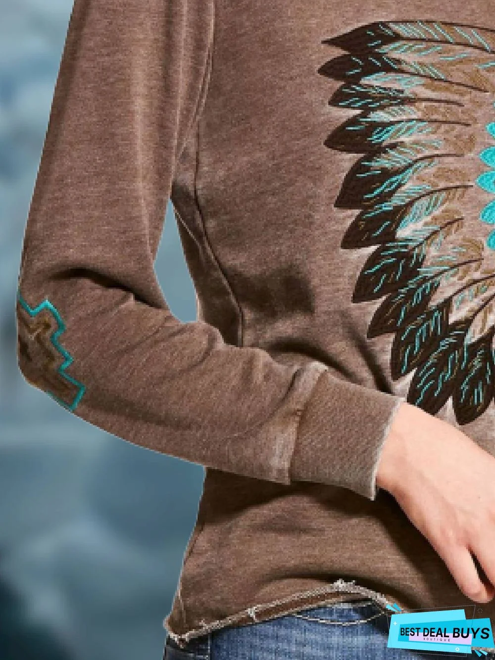 Round Neck Cotton-Blend Long Sleeve Color-Block Shirts & Tops