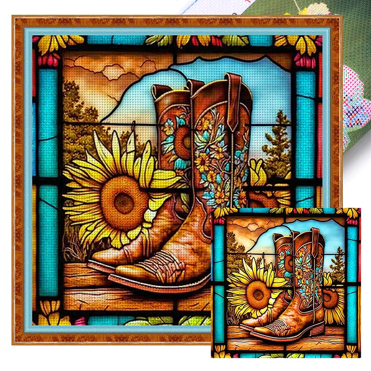 Sunflower Boots (50*50cm) 11CT Stamped Cross Stitch gbfke