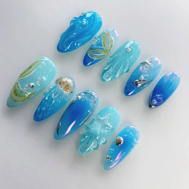 Dreamy Blue Shell Nails Press On Nails