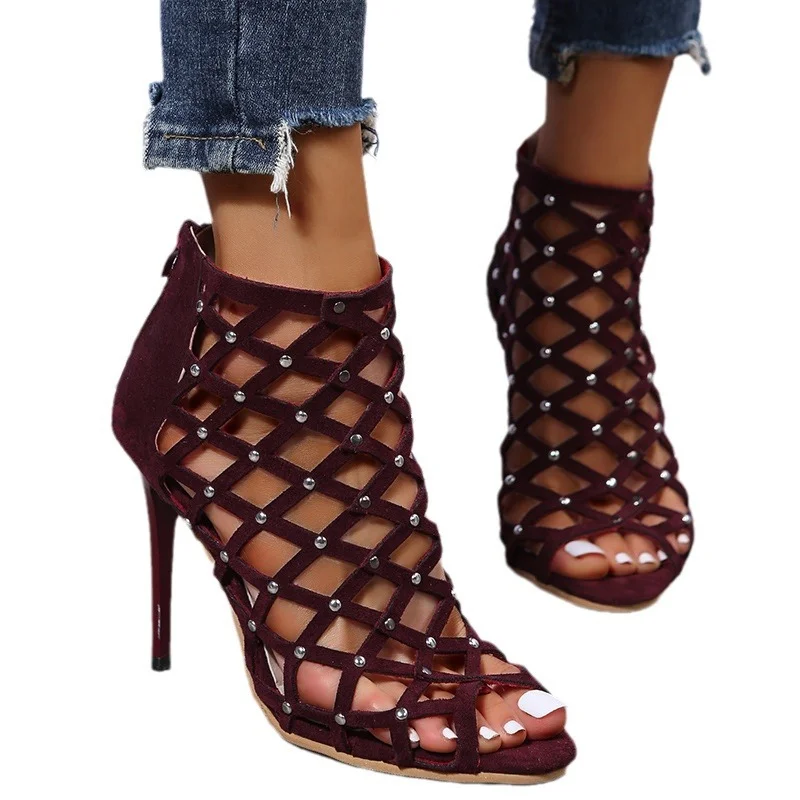 Breakj Breakj High-Heeled Sandals Fashion Simple Comfortable Toe Sexy Hollow Daily Fine Heel Sandals