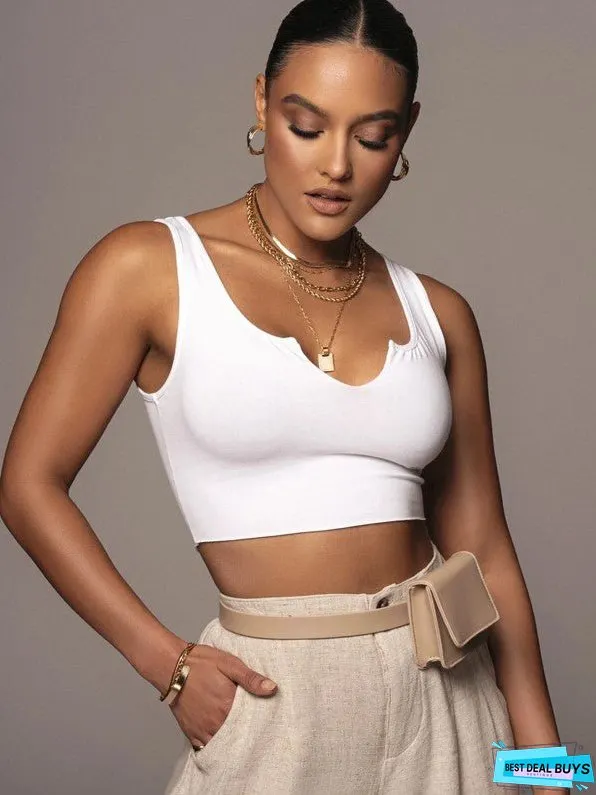 Solid Color Sling Fashion Street Shooting Casual Sleeveless Navel Slim Top