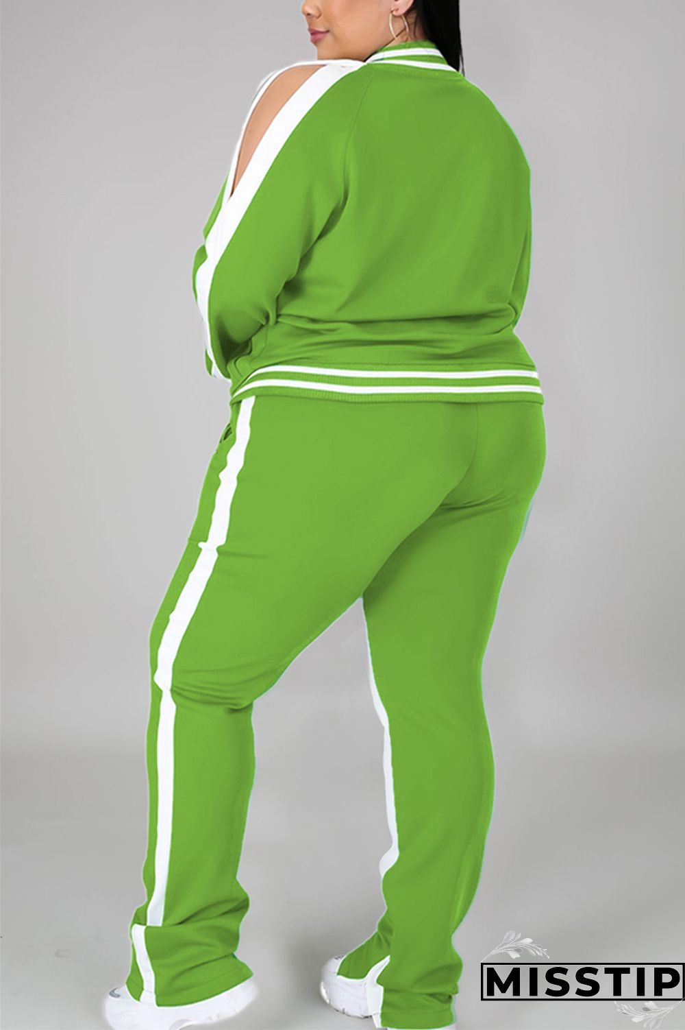 Black Fashion Casual Sportswear Zipper Collar Long Sleeve Regular Sleeve Patchwork Plus Size Set