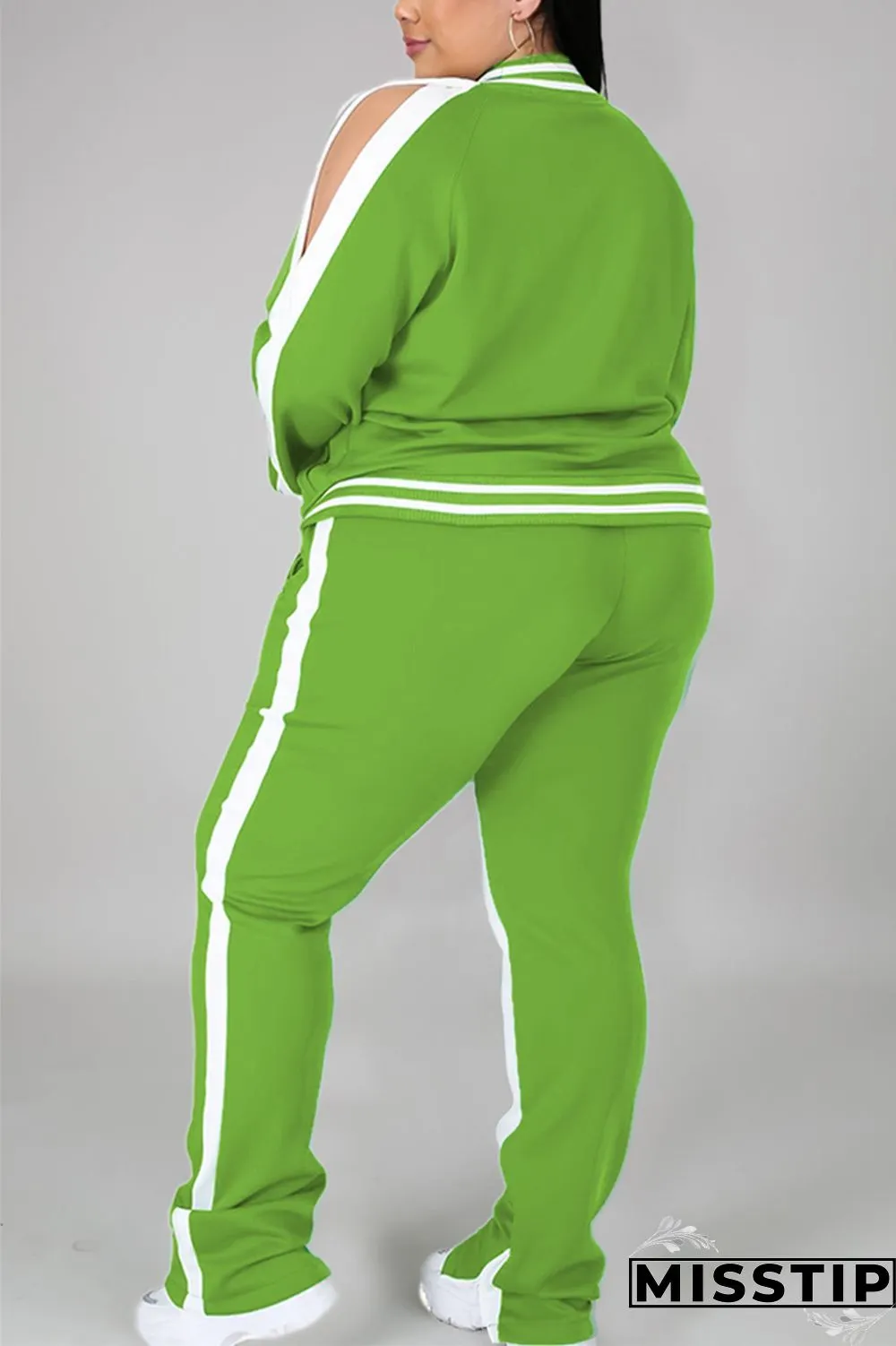 Black Fashion Casual Sportswear Zipper Collar Long Sleeve Regular Sleeve Patchwork Plus Size Set