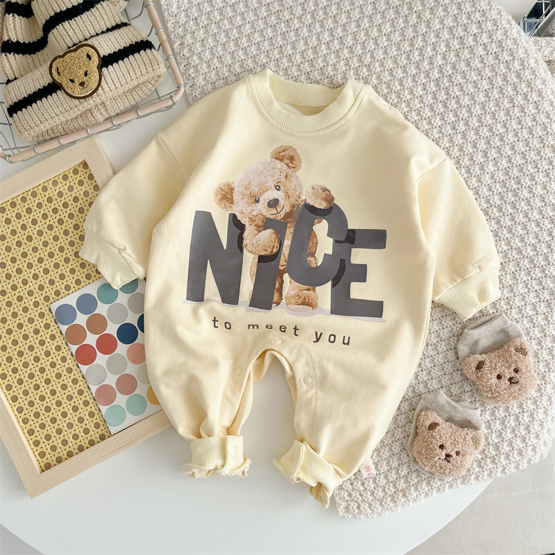 Baby Bear and Letter Print Long Sleeve Pullover Romper