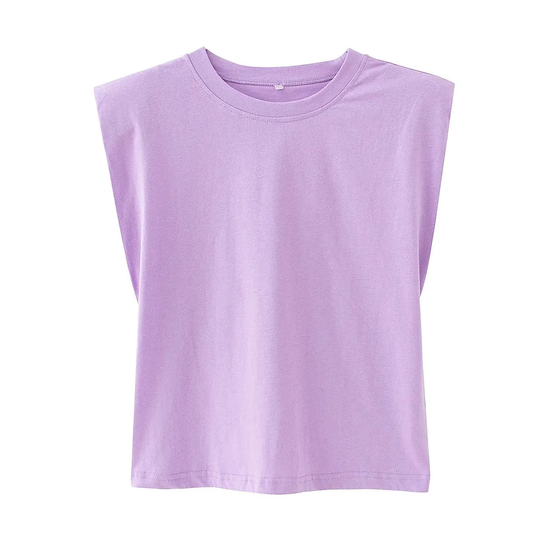 ZA Women's Vests White Sleeveless Tshirts Female Blouses Oversize Padded Shoulder Ladies Streetwear T-shirts 2021 Summer Tee