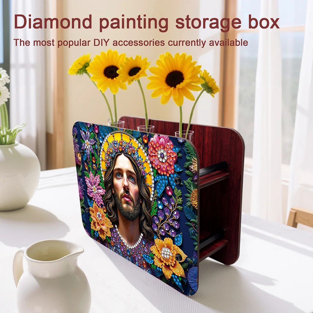 Jesus DIY Flower Vase Wooden Double Sided Desktop Diamond Art Kit for Home Decor