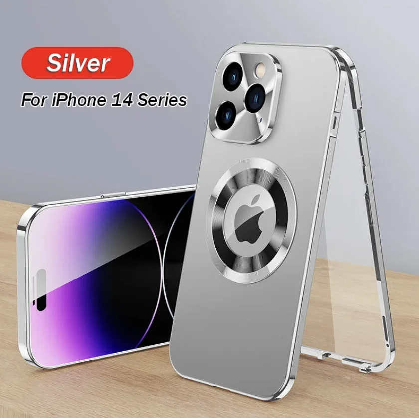 For iPhone 14/15 Series Double-sided Electroplated Glass Magnetic Phone Case