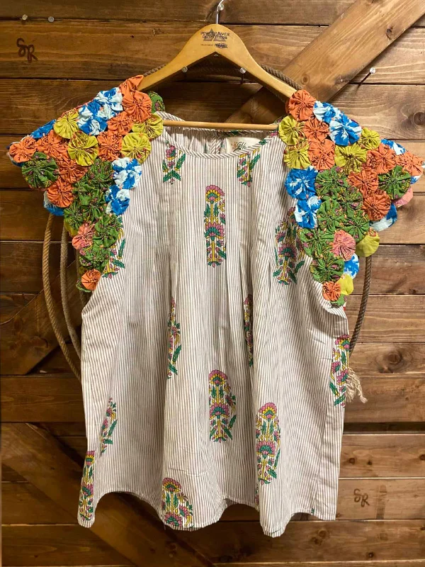 Casual Retro Floral Print Short Sleeve Top