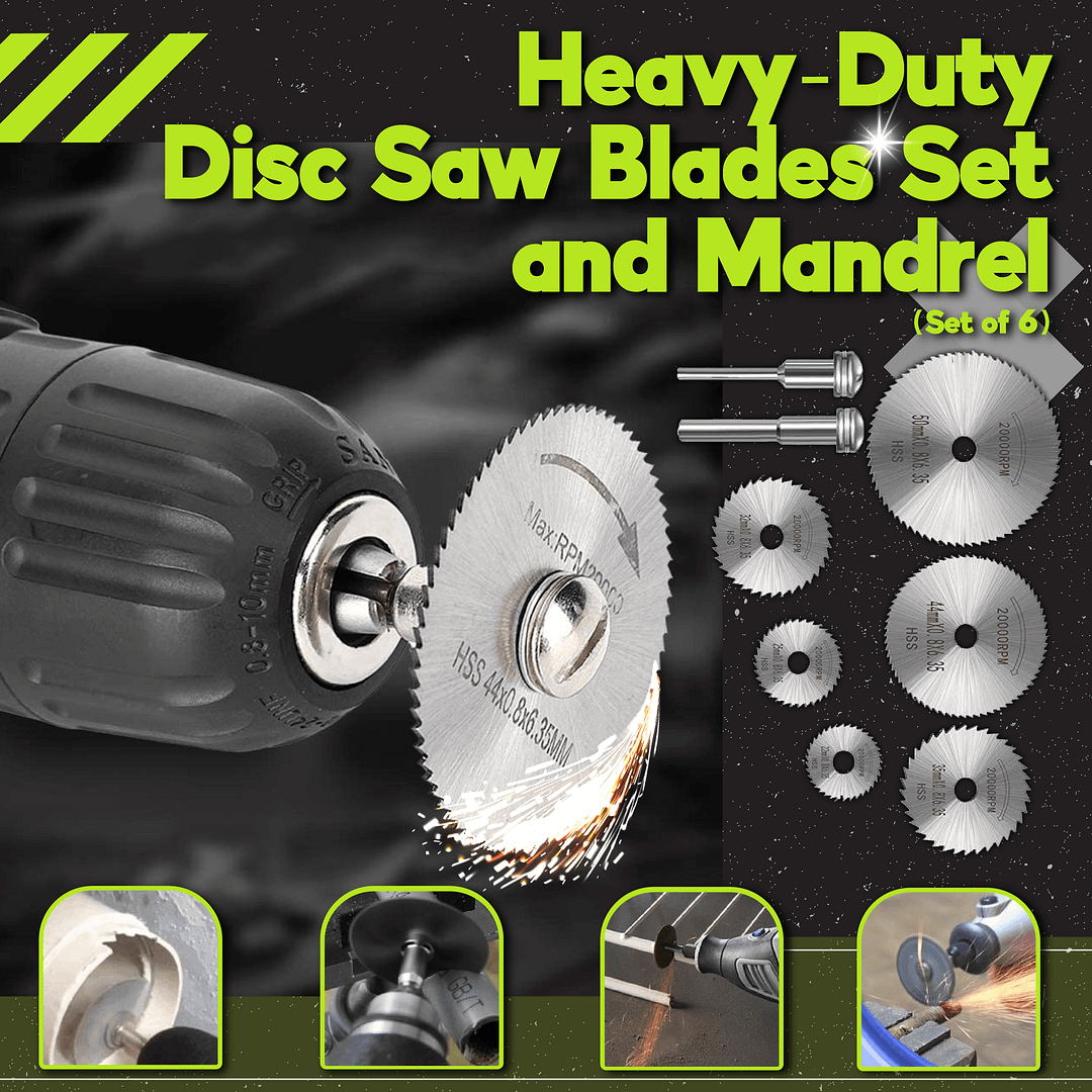 Heavy-Duty Disc Saw Blades Set and Mandrel (Set of 6)