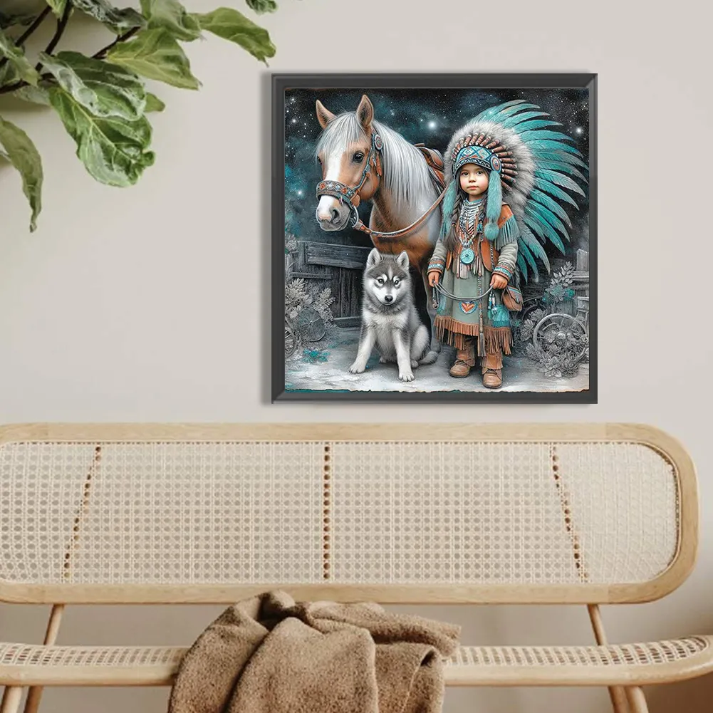 Diamond Painting - Full Round Drill - Indians Horse(Canvas|40*40cm)