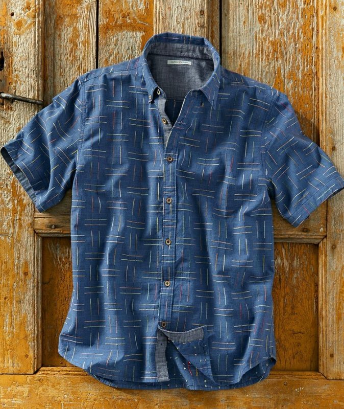 Men's multicolor thread pattern cotton linen shirt
