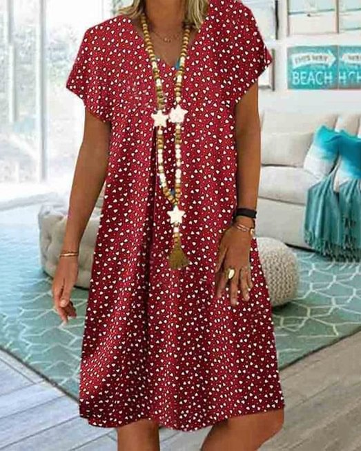 Casual Geometric Tunic V-Neckline A-line Dress