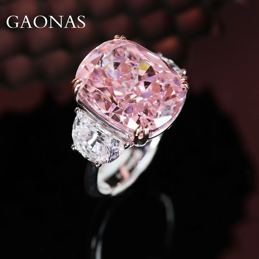 925 Silver Rich Woman's Happy Cherry Blossom Pink Large Carat Pink Diamond Ring