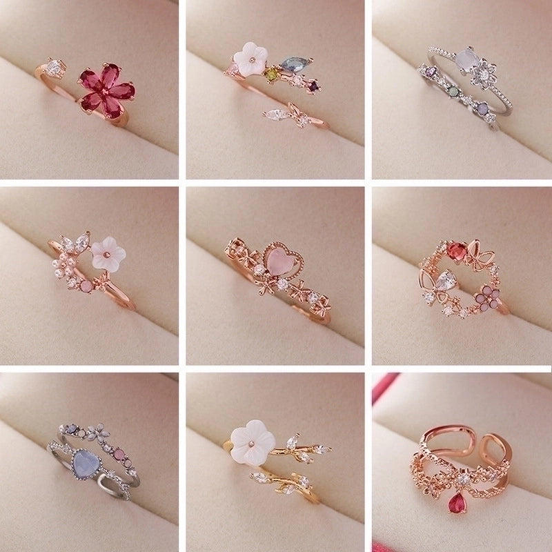 Minimalist Flower Copper Inlay Zircon Rings