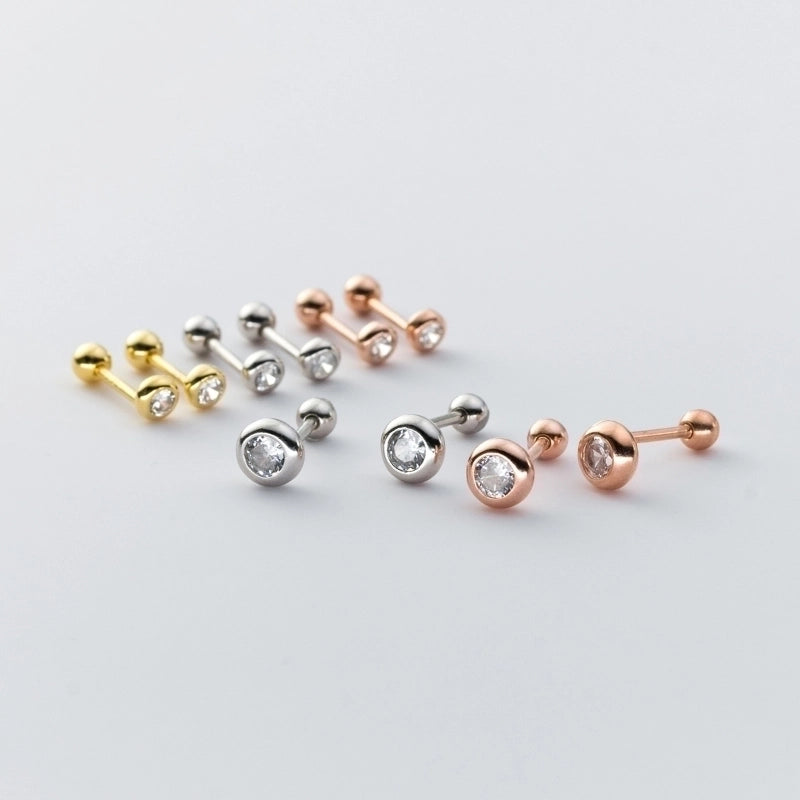 1 Pair Rose Gold Plated White Gold Plated 925 Sterling Silver Rhinestones Round Ear Studs