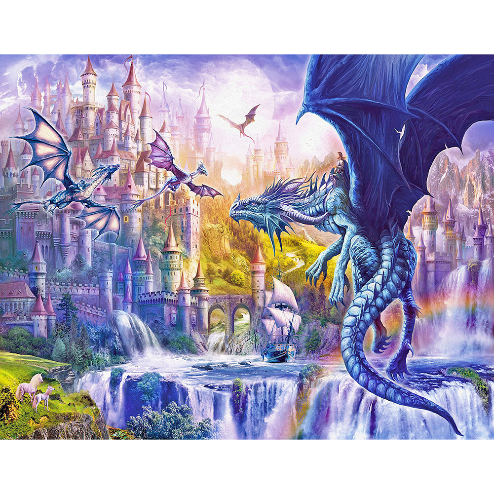 

Castle and Flying Dragon - Round/Square Drill Diamond Painting 50*40CM, Square diamond 40*50cm, 501 Original