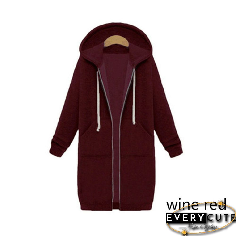 12 Colors New Autumn And Winter Women's Hooded Sweater Thick Long-Sleeved Jacket Casual Zipper Cardigan Loose Coat