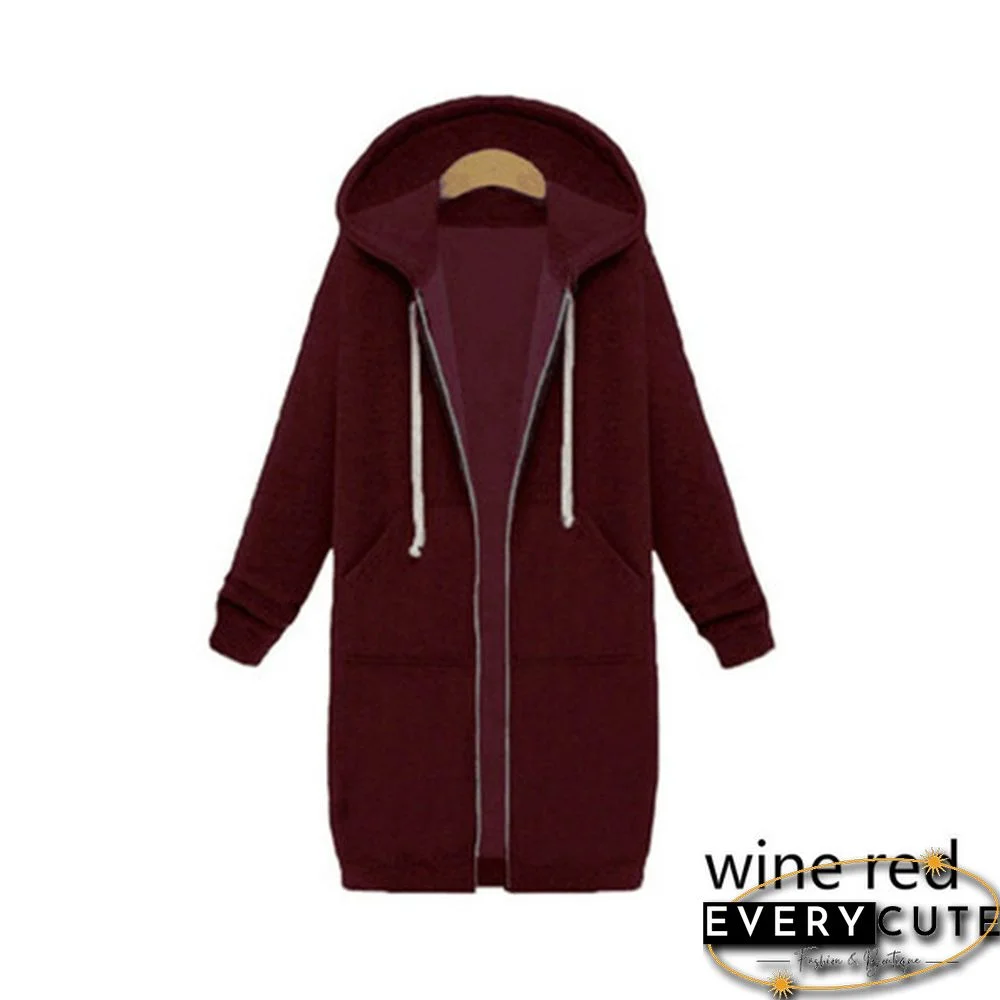 12 Colors New Autumn And Winter Women's Hooded Sweater Thick Long-Sleeved Jacket Casual Zipper Cardigan Loose Coat