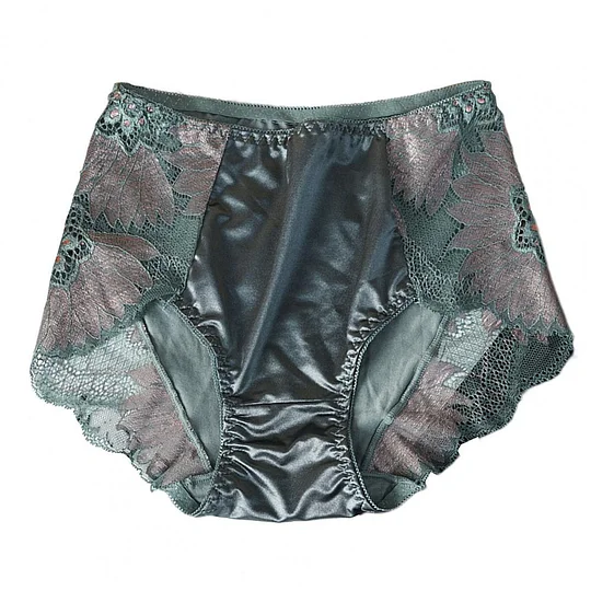 Bayuyun Women Panties Lace Flower Embroidery Female Briefs Mid Waist Elastic Soft Breathable Anti-septic Glossy Ice Silk Lady Underwear