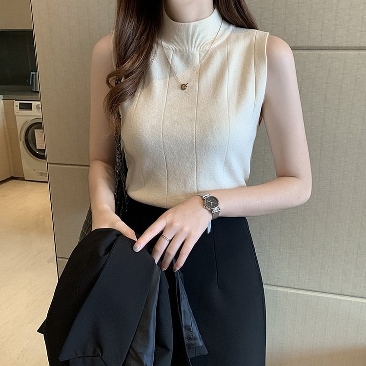 Korean Summer Women Tops New Casual Clothes Sleeveless Solid Women Blouse Knit Elastic Fashion Ladies Tops Blusas 8623 50 - BlackFridayBuys