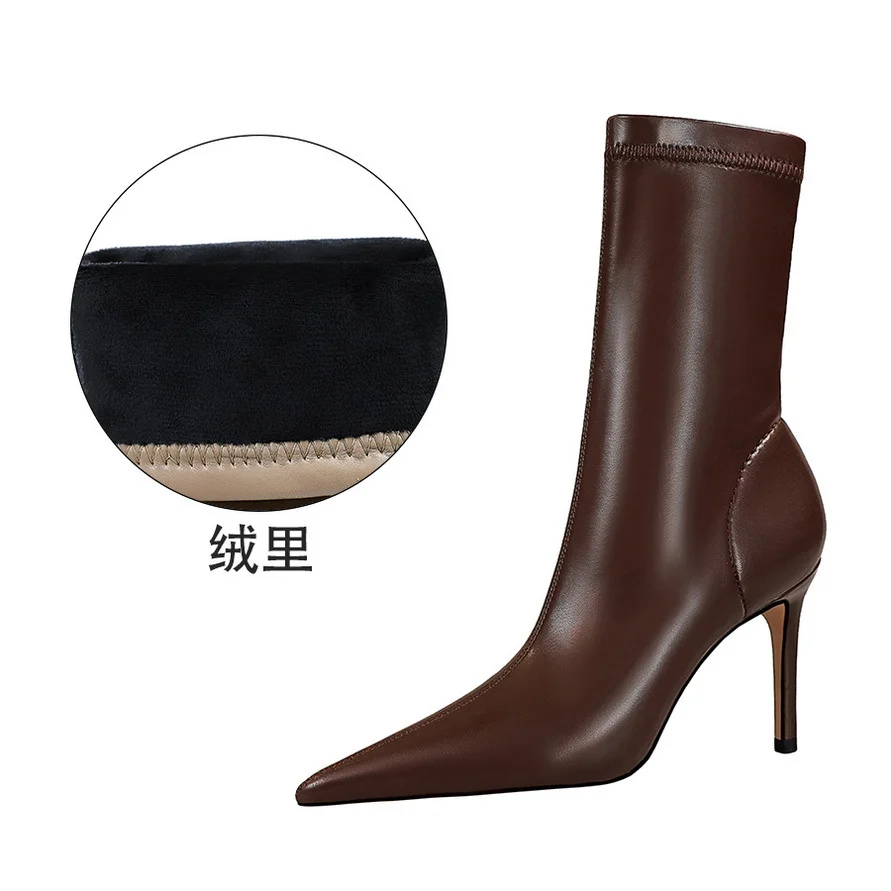 Qengg Qengg Stylish Simple, Thin, High, Shallow Pointed Sexy Nightclub Show Short Boots Women's Boots
