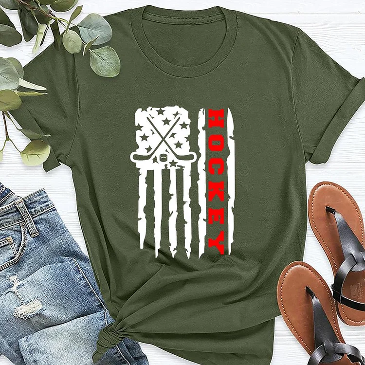 Patriotic US Flag Hockey T-shirt Tee-03972-Annaletters