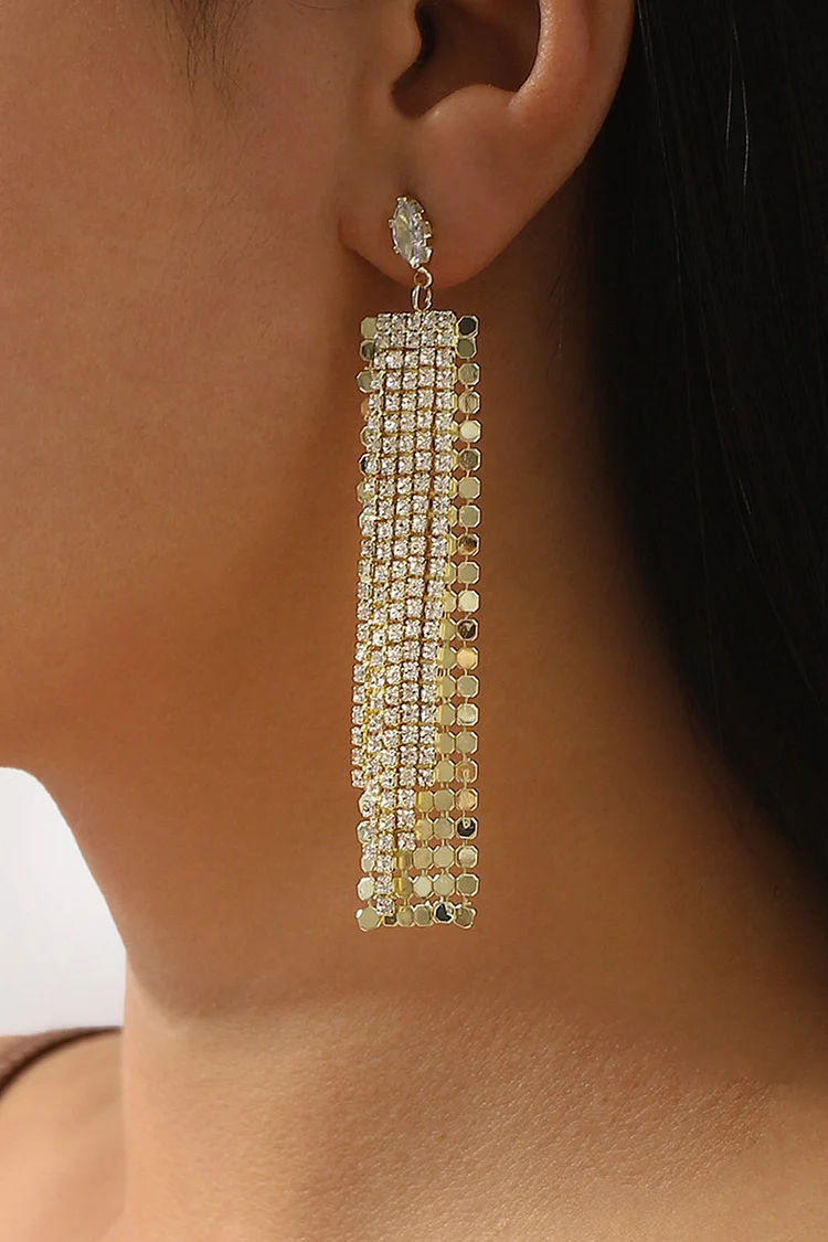 Fashionable Multi-Row Rhinestone Tassel Earrings 2024 - Xpluswear