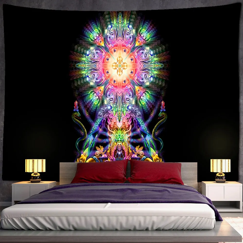 Psychedelic Human Face Tapestry Wall Hanging Fluorescent Witchcraft Tapiz Hippie Art Dormitory Home Decor