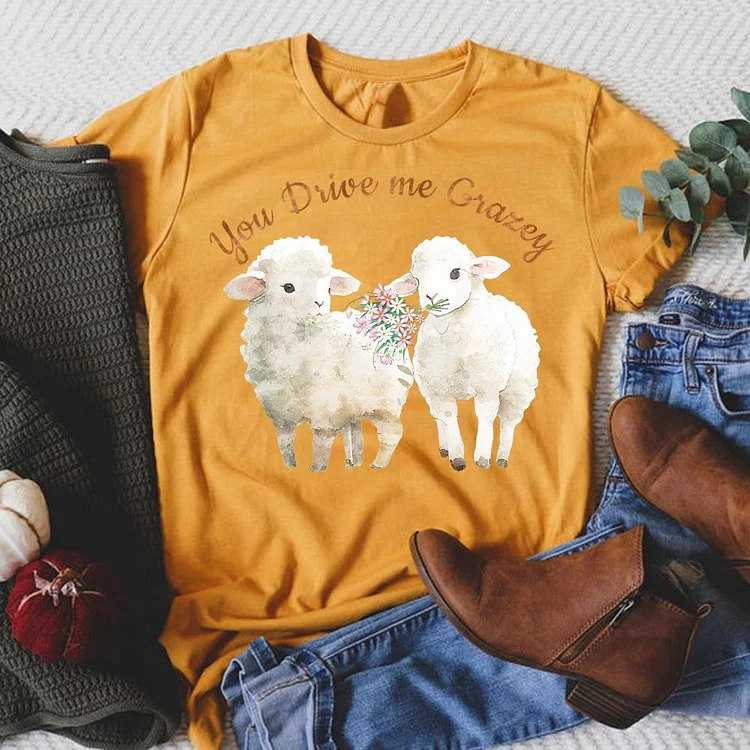 You Drive Me Grazey Sheep Round Neck T-shirt-0018871