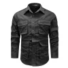 New Men's Solid Color Work Shirt, Everyday Casual Shirt with Pockets