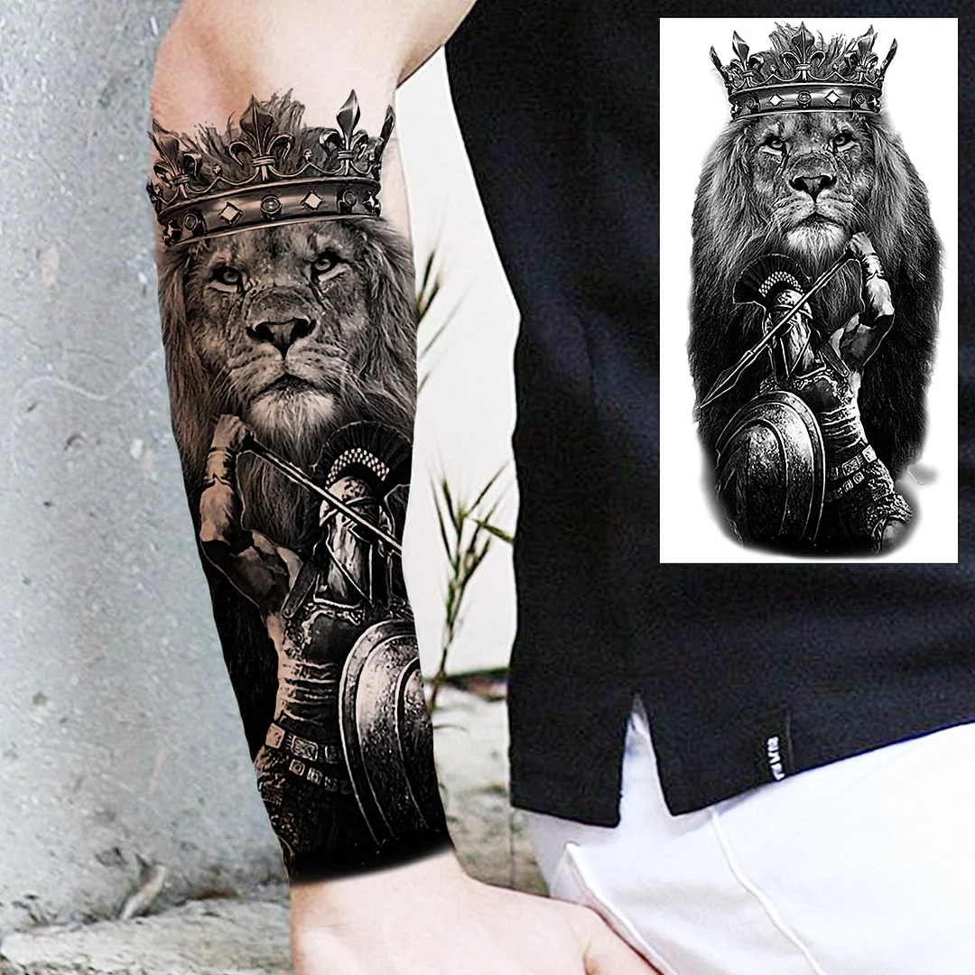 Praying Lion Cross Temporary Tattoos For Men Women Clown Wolf Tiger Flower Compass Fake Tattoo Sticker Forearm Waterproof Tatoos