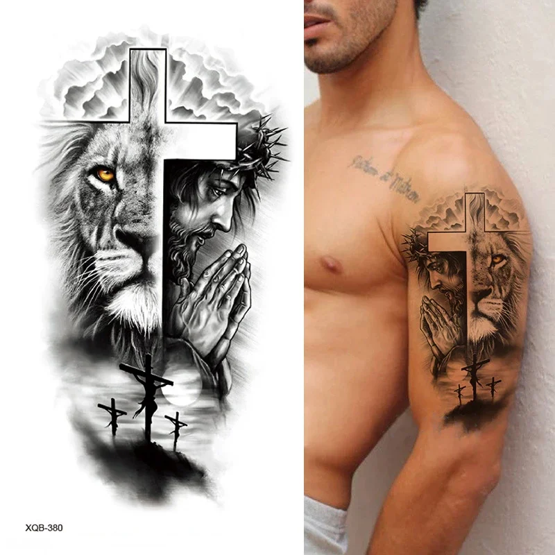 Sdrawing Forest Tattoo Sticker for Men Women Tiger Wolf Death Skull Temporary Tattoo Fake Henna Skeleton King Animal Tatoo Pattern