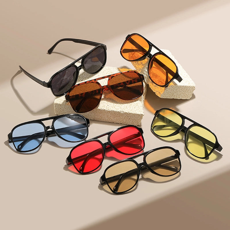 Retro Double Beam Sunglasses New Trendy Personalized Big Frame Internet Celebrity Toad Sunglasses