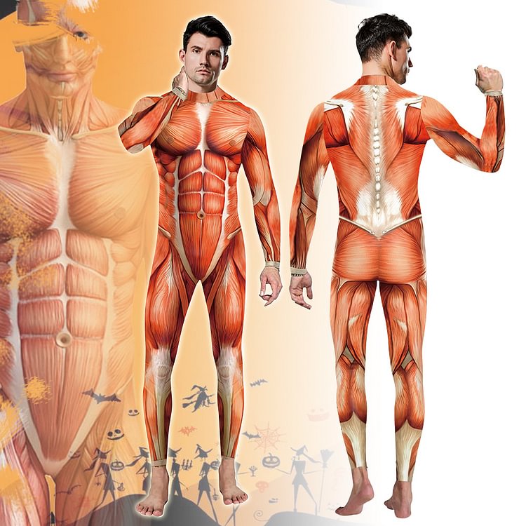 🎃The new men's Halloween stage performance clothes muscle lines one-piece tight-fitting suit