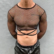 Men's Mesh Personalized Tie Long Sleeve T-Shirt Lixishop 
