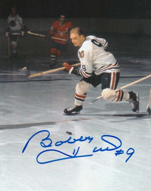 VINTAGE BOBBY HULL SIGNED CHICAGO BLACKHAWKS 8x10 Photo Poster painting #1 HHOF EXACT PROOF!