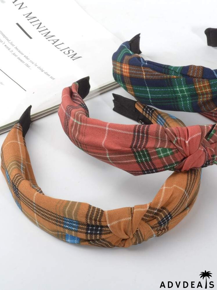 3pcs Plaid Print Knot Decor Headband