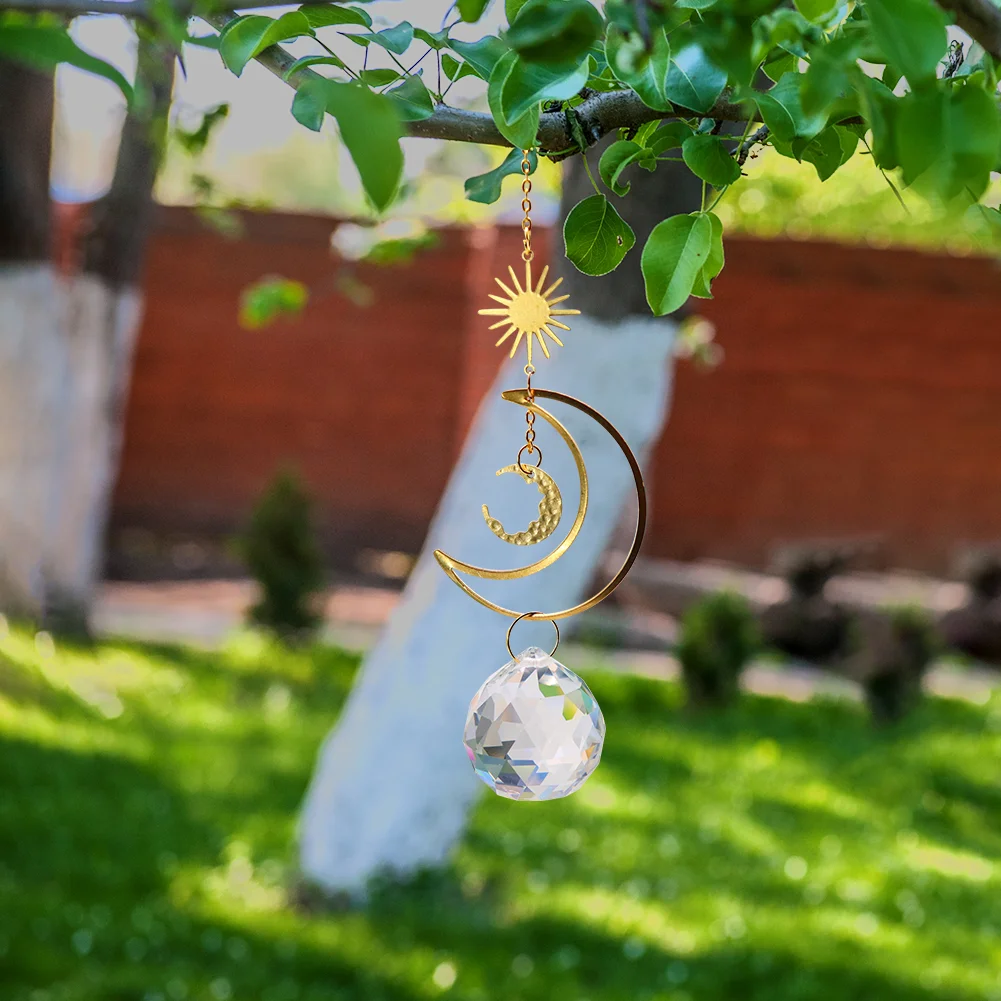 Moon Sun Ball Crystal Suncatcher Hanging Metal Pendant Garden Decor (19)