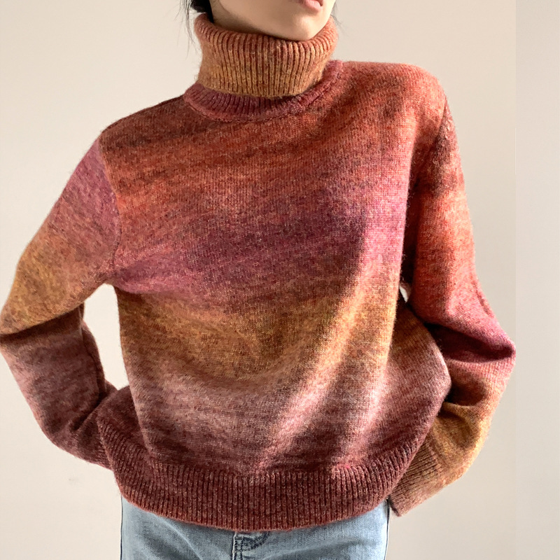 Women's Autumn and winter turtleneck loose-fitting gradient sweater