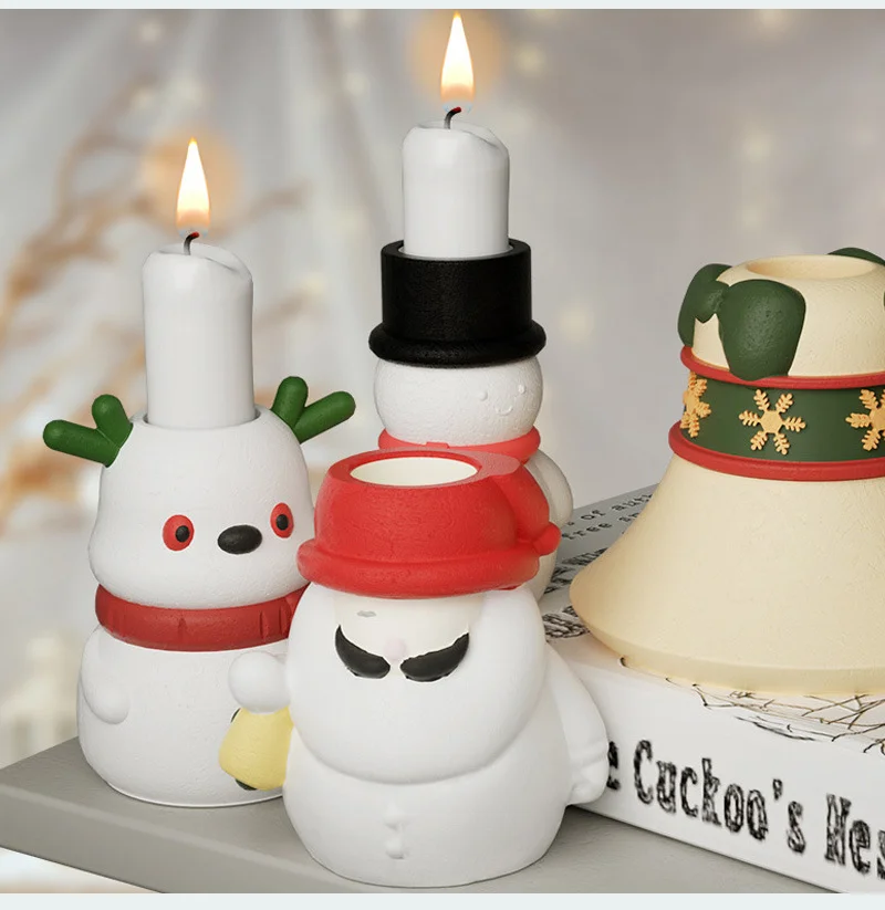 Christmas Snowman Elk Bell Candle Holder Potted Plant Flower Silicone Mold